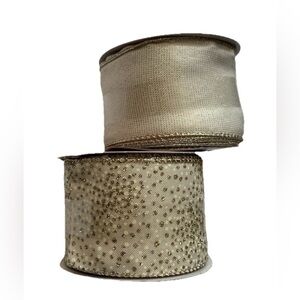 New Set lot 2 Celebrate it wired Ivory Gold Decorative Ribbon 2.5”x20 Glitter
